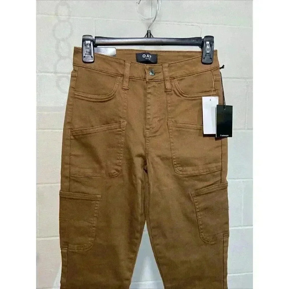 OAT New York Women High Rise Skinny Ankle Jean Brown Stretch‎ Utility Cargo NWT - Picture 3 of 9